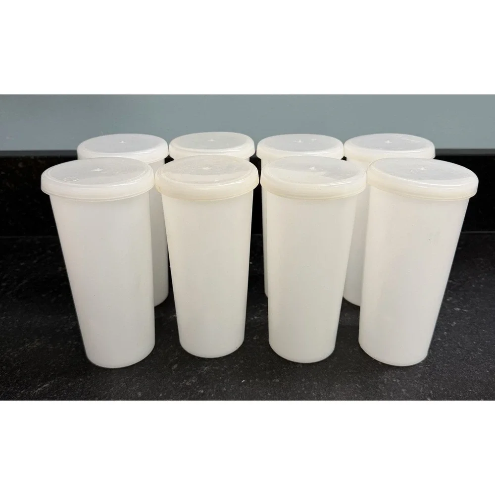 Vintage‎ Eagle USA Plastic Tumblers Cups w/ Lids Set of 8 ~6